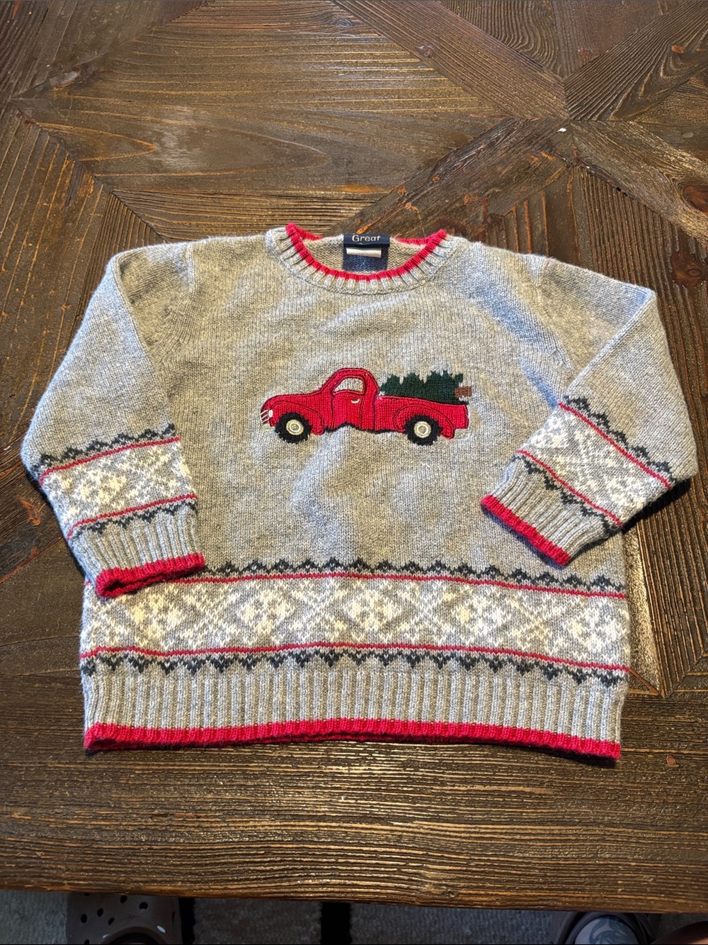 Great Guy Kids Gray Crewneck Sweater with Red Truck Motif